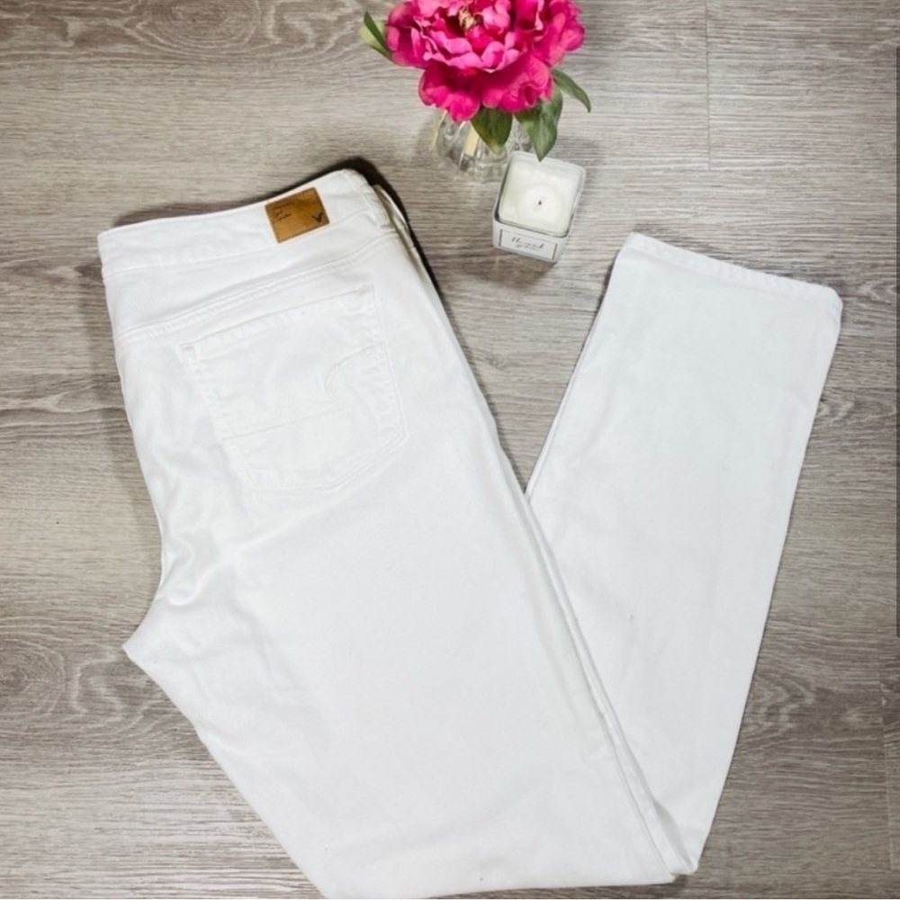 American eagle soft girl white casual jeans size 14 boho mid rise